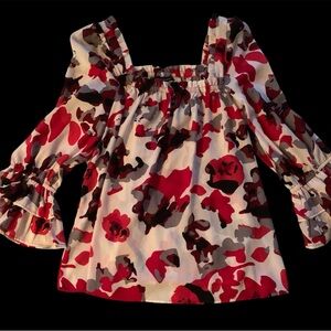 Ashley Stewart NWT , size 10/12 , red, white, black, grey , tunic top